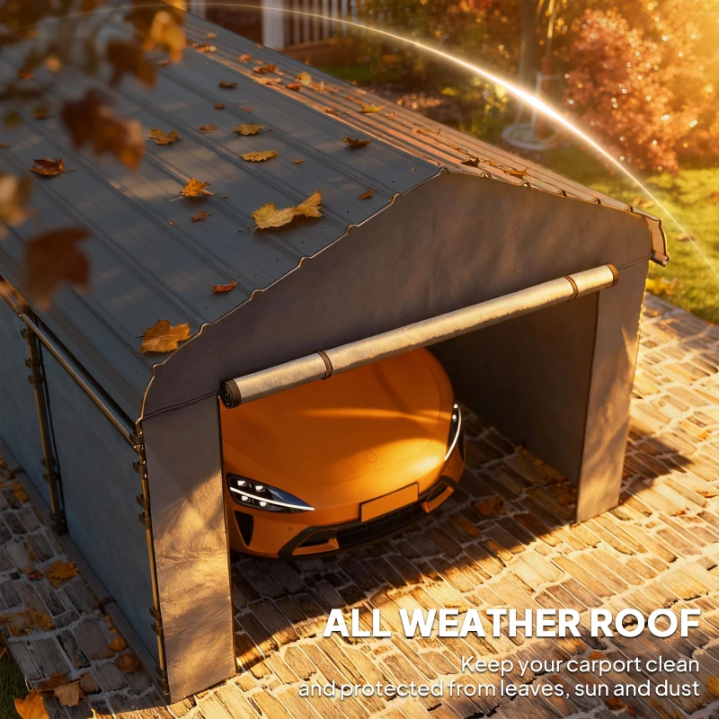 Outsunny 12' x 20' Metal Carport, Heavy Duty Garage Car Canopy with Galvanized Metal Roof and Removable Sidewalls, Dark Gray