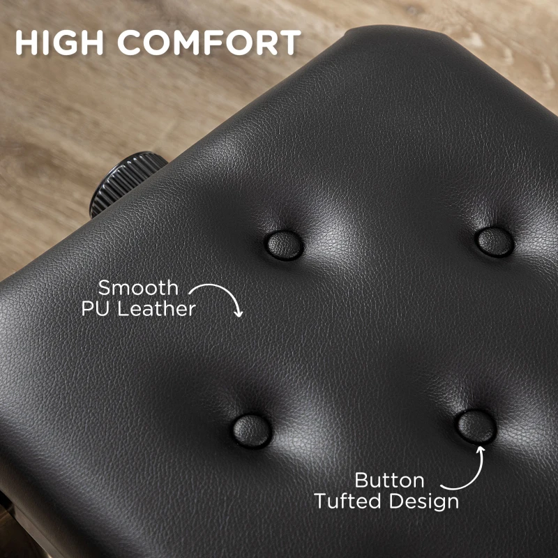 HOMCOM Adjustable Height Piano Bench Stool, PU Leather Button Tufted Padded Keyboard Seat with Rubber Wood Legs, Black