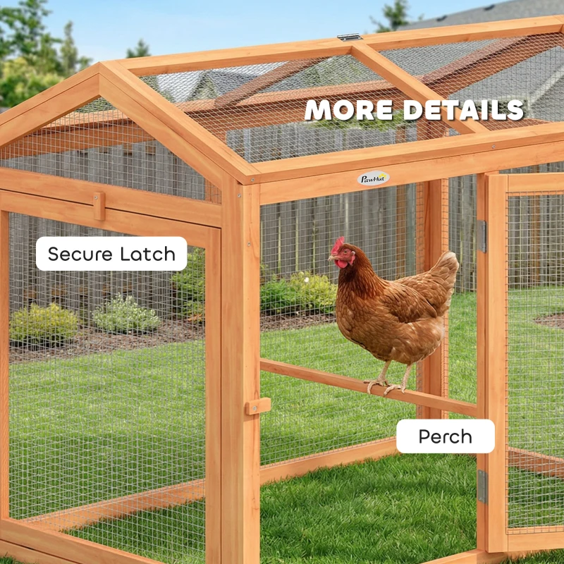 PawHut Wooden Chicken Run, Outdoor Chicken Coop with Perch and Dual Doors, Combinable Hen House Rabbit Hutch for Backyard