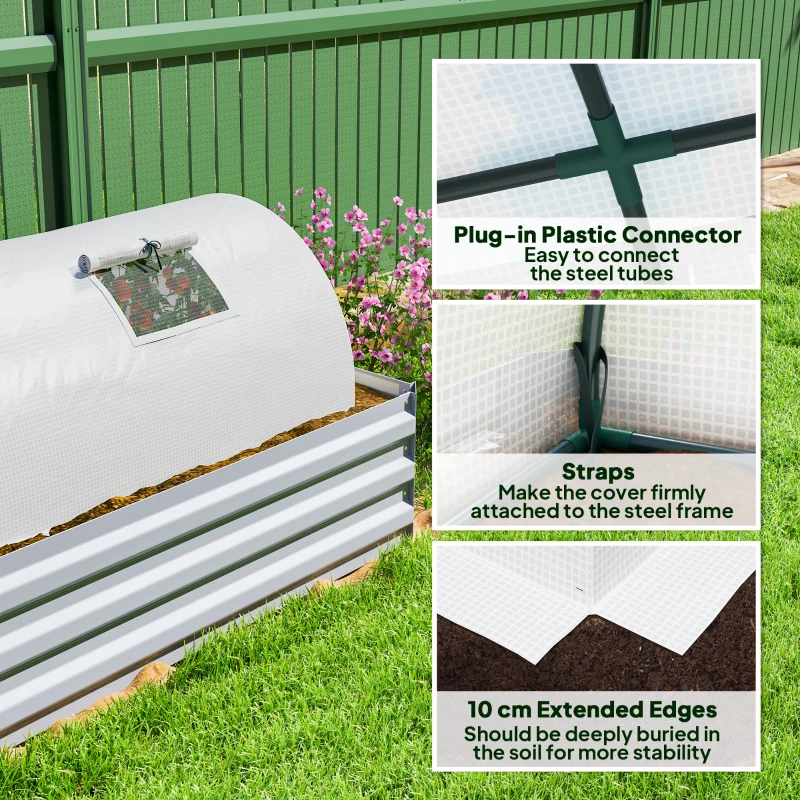 Outsunny Portable Mini Greenhouse, Tunnel Growing Tent with 5 Mesh Windows and Steel Frame,10' x 3' x 2', White