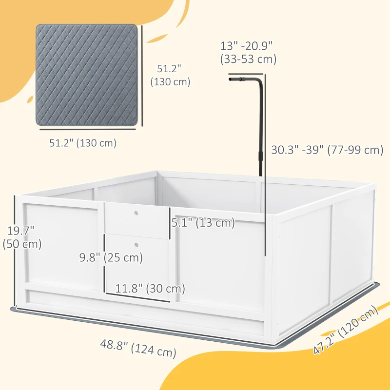 PawHut Whelping Box for Dogs with Retractable Light Stand, Waterproof Pad, Rail, Adjustable Height Door, 49" x 47"