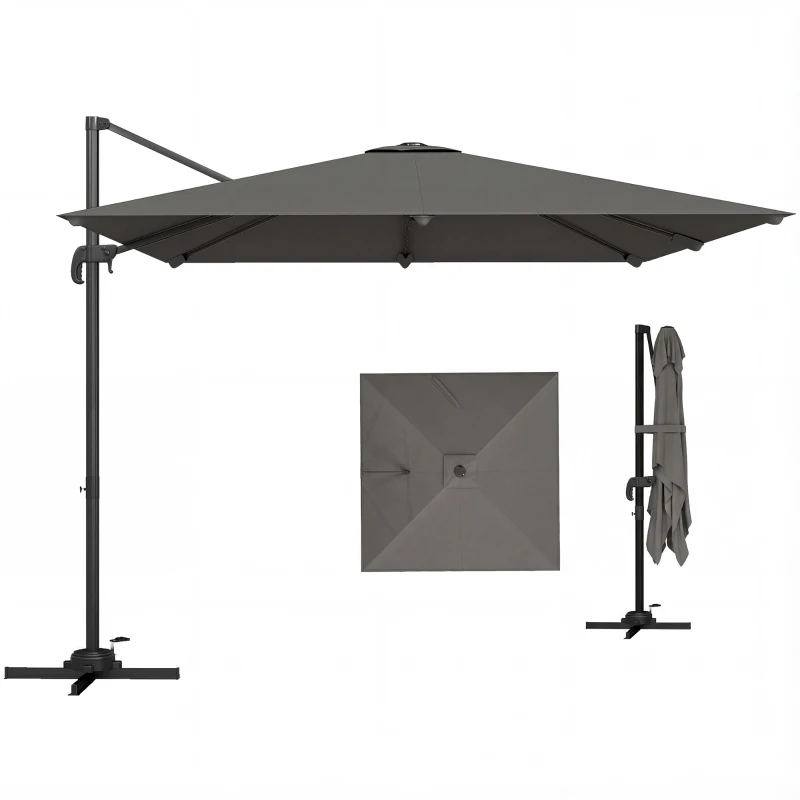 Outsunny 10 FT Cantilever Patio Umbrella, Square Patio Umbrella with Crank Handle, Cross Base and Tilt, 360° Rotation
