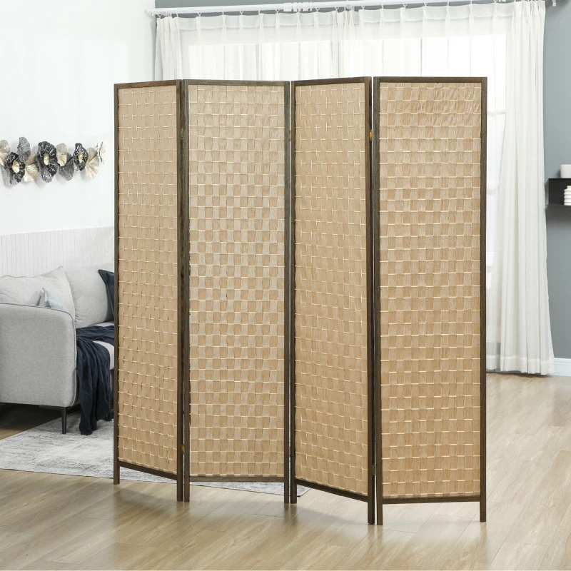 HOMCOM 6 FT Room Divider, 4 Panel Folding Privacy Screen, Lightweight Handwoven Freestanding Partition for Home Office, Brown