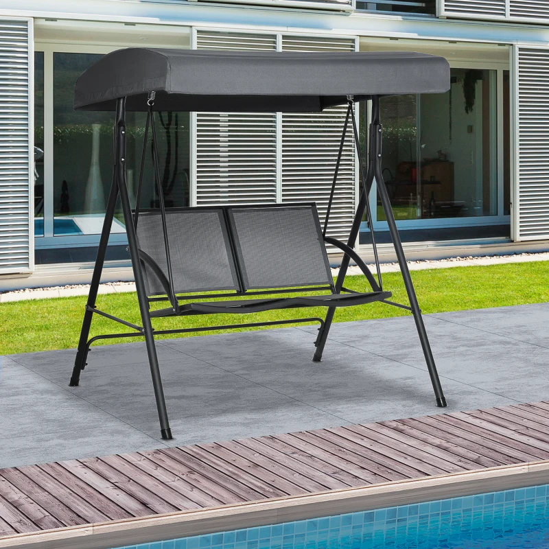 Outsunny 2-Seat Patio Swing Chair, Outdoor Porch Swing Glider w/ Tilting Canopy and Weather Resistant Steel Frame, Dark Grey