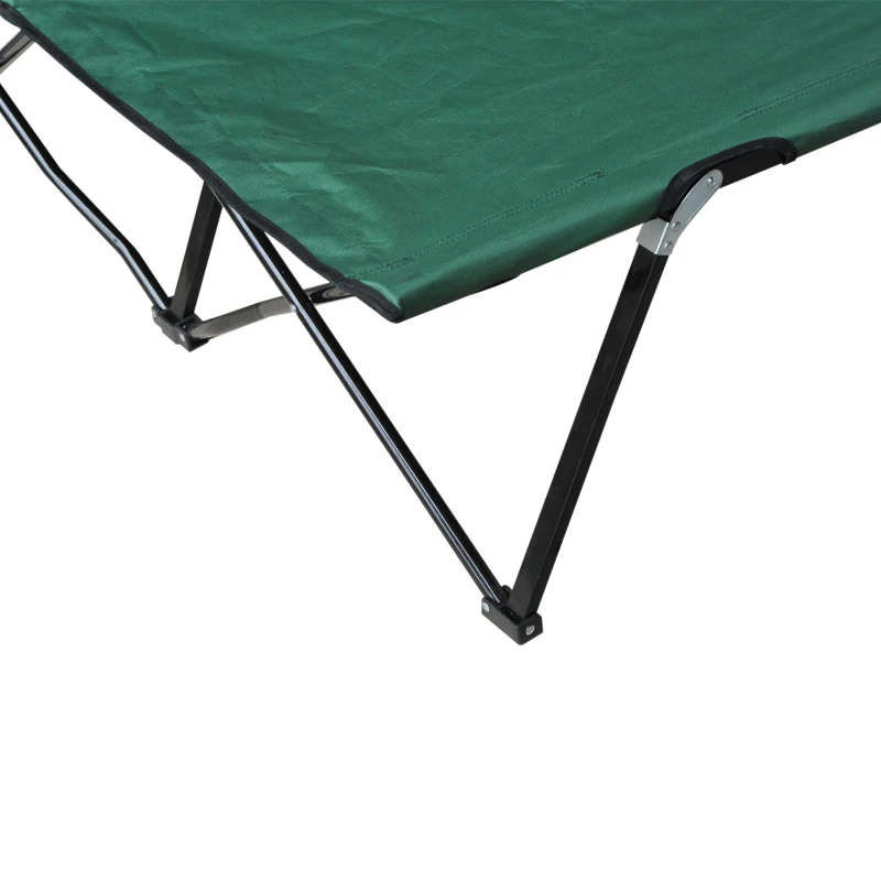 Outsunny 76" Two Person Folding Camping Cot Outdoor Portable Double Cot Wide Military Sleeping Bed w/ Carrying Bag Green