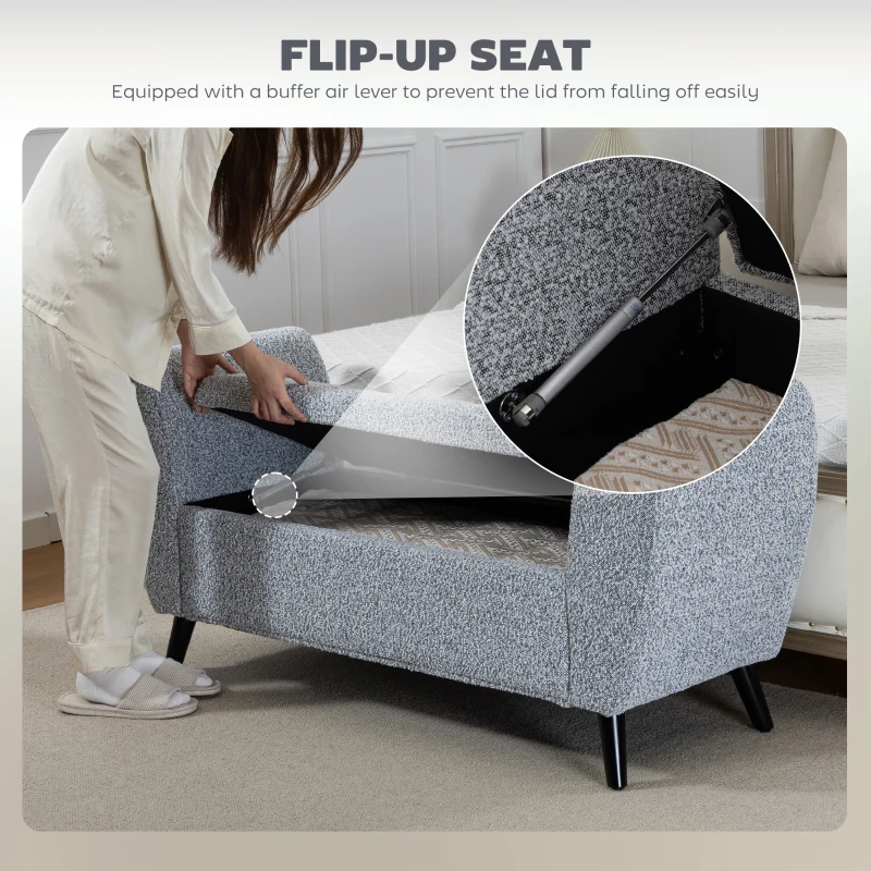 HOMCOM Upholstered Storage Bench with Arms, Modern Ottoman Bench for Bedroom, Entryway, and Living Room, Grey