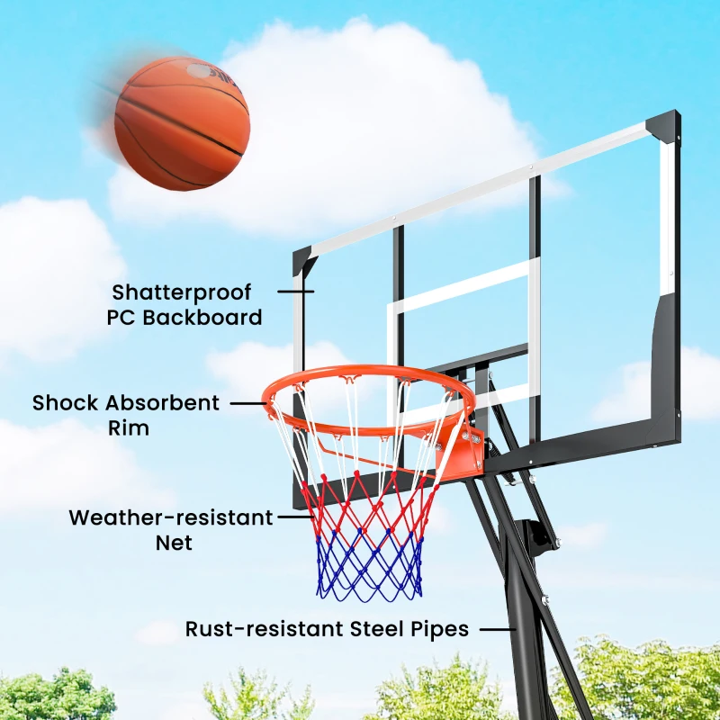 Soozier Portable Basketball Hoop Height Adjustable 8-10 Ft with 47" Shatterproof Backboard, Shock Absorbent Rim, Fillable Base