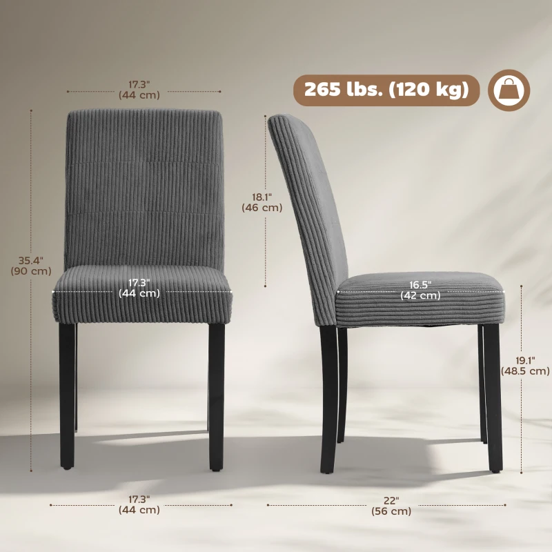 HOMCOM Modern Dining Chairs Set of 4, Kitchen Chairs with Rubberwood Legs and Padded Seat, Dark Grey