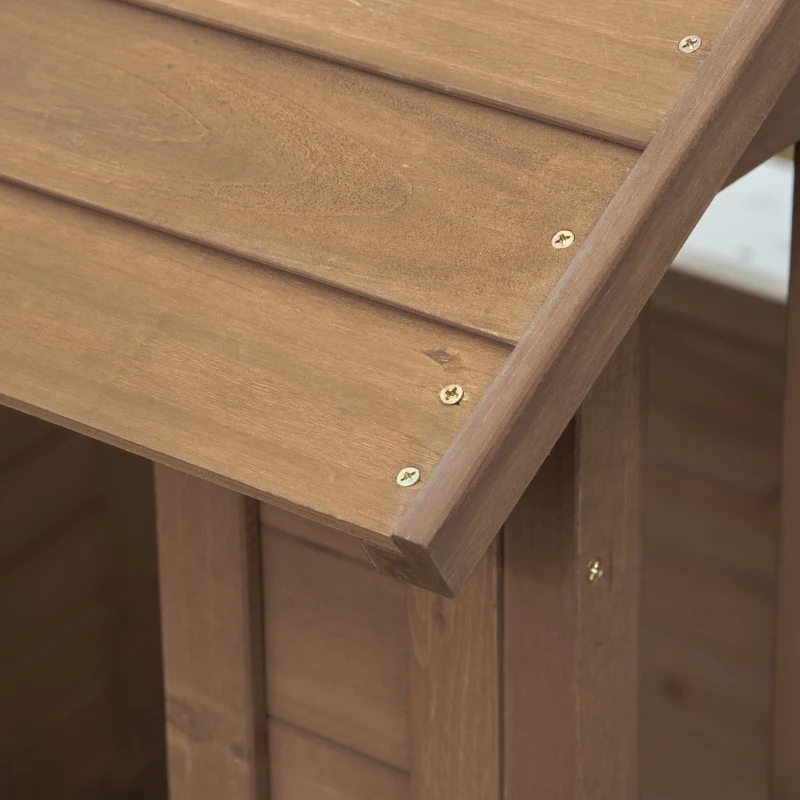 Outsunny Kids Wooden Playhouse, Outdoor Garden Games Cottage with Flowers Pot Holder, Working Door, Windows, Brown