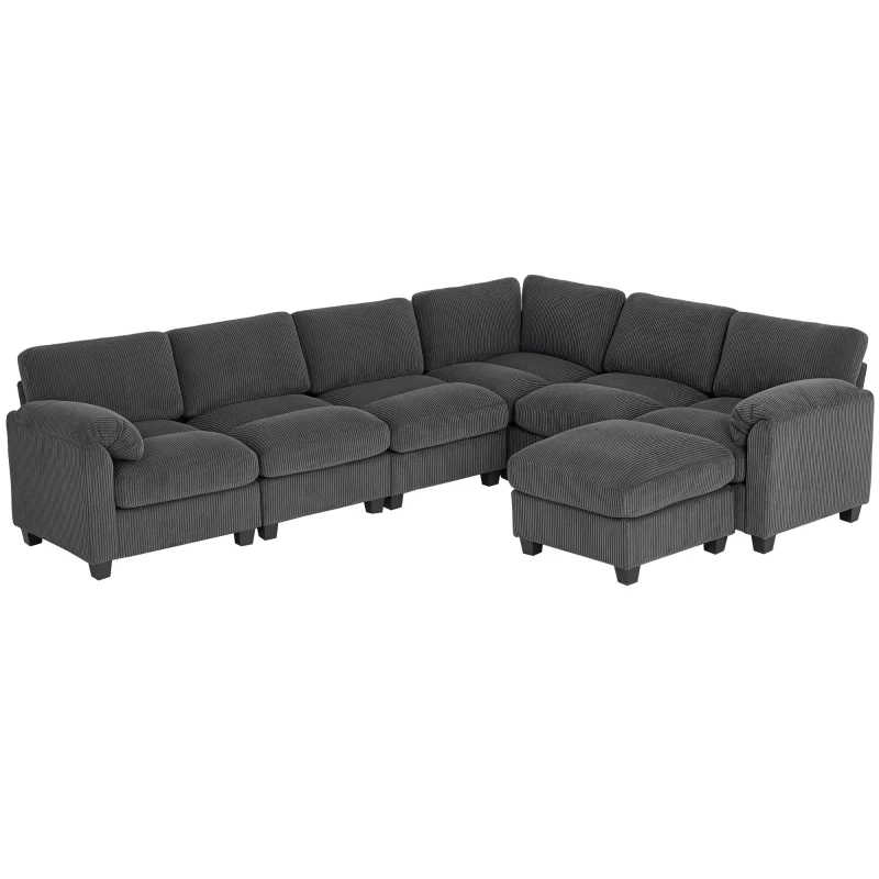 HOMCOM Modular Sectional Sofa, Oversized U-Shaped Couch with Spring Cushion, Corduroy Sofa for Living Room, Charcoal Grey