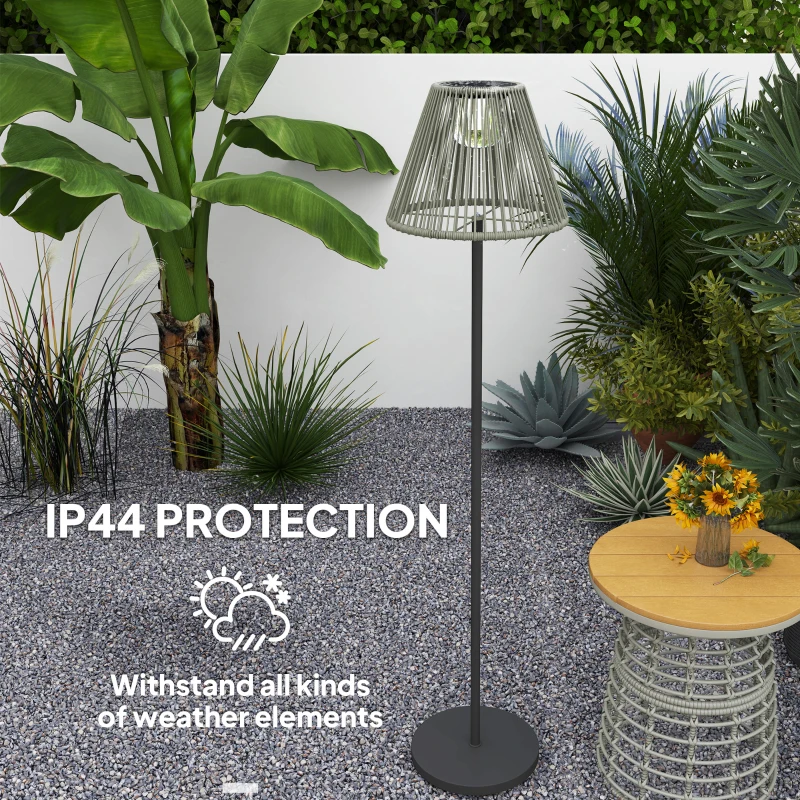 Outsunny Wicker Outdoor Floor Lamp, Cordless Solar Lantern with Auto On/Off LED Lights, IP44 for Patio, Porch, Pathway, Grey
