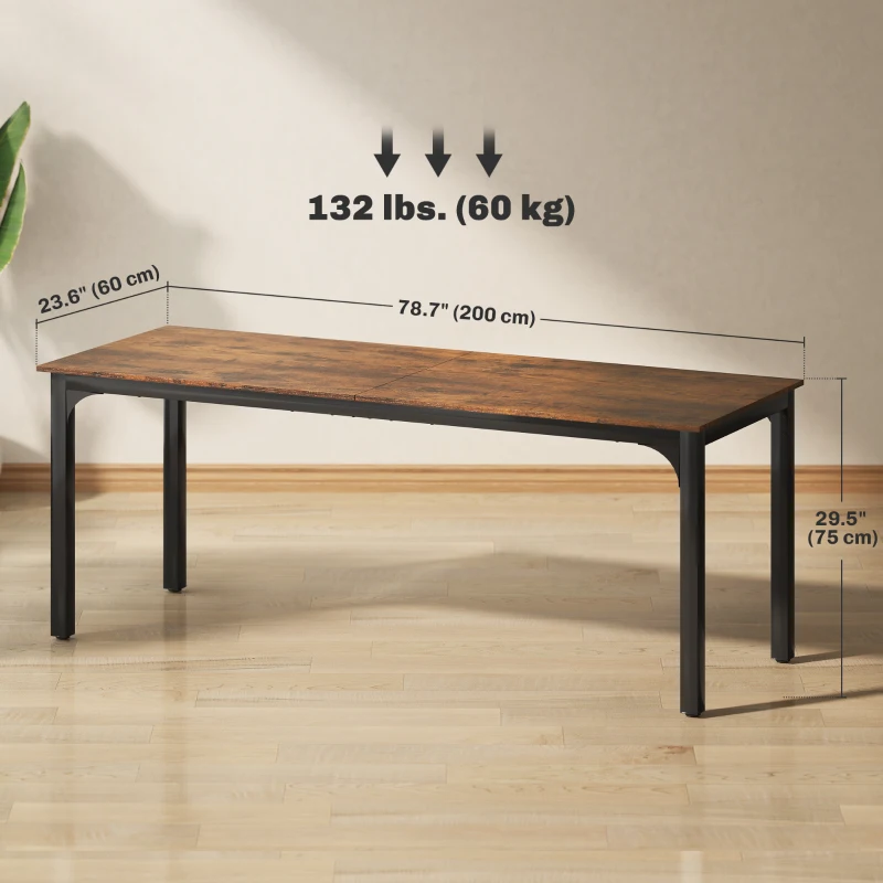 HOMCOM 79" Computer Desk, Desktop Desk with Metal Legs, Rustic Brown