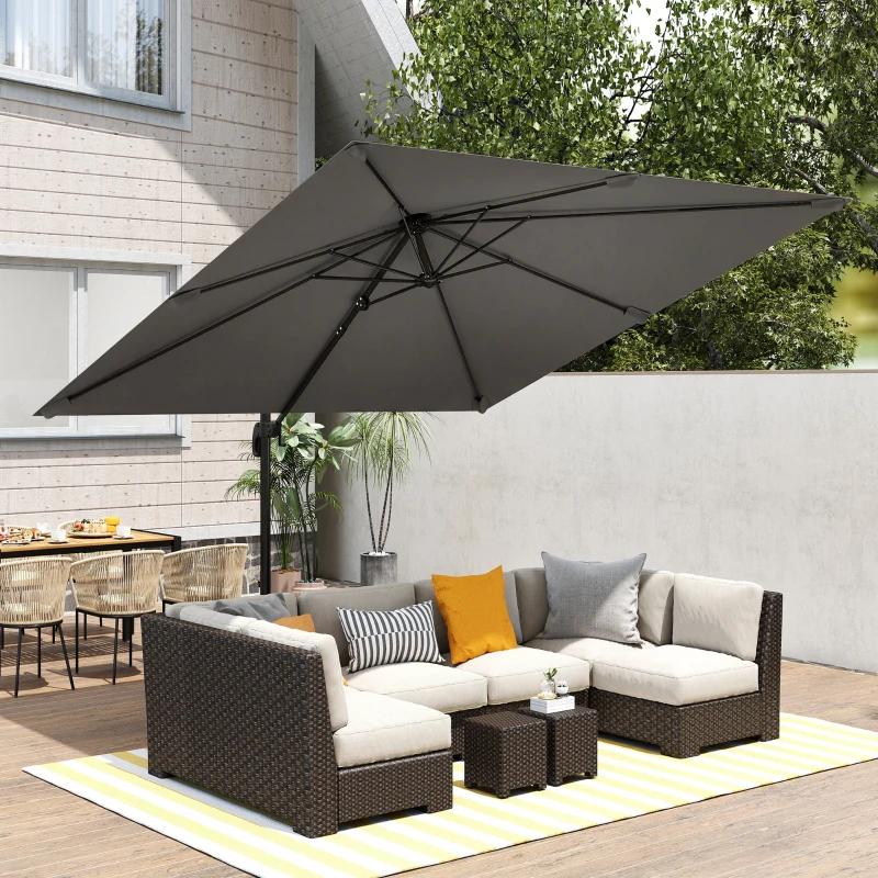 Outsunny 10 FT Cantilever Patio Umbrella, Square Patio Umbrella with Crank Handle, Cross Base and Tilt, 360° Rotation