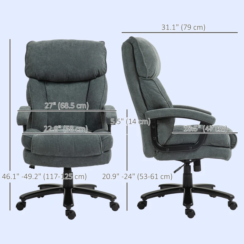 HOMCOM Big and Tall Executive Office Chair, Up to 450 lbs. Heavy Duty Desk Chair, Computer Chair for Heavy People, Grey
