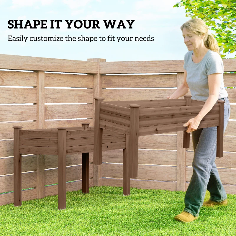 Outsunny 2 Tiers Raised Garden Bed, Wooden Elevated Planter Box with Legs, Gardening Planting Bed, Carbonised