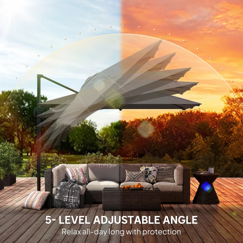 Outsunny 10 FT Cantilever Patio Umbrella, Square Patio Umbrella with Crank Handle, Cross Base and Tilt, 360° Rotation