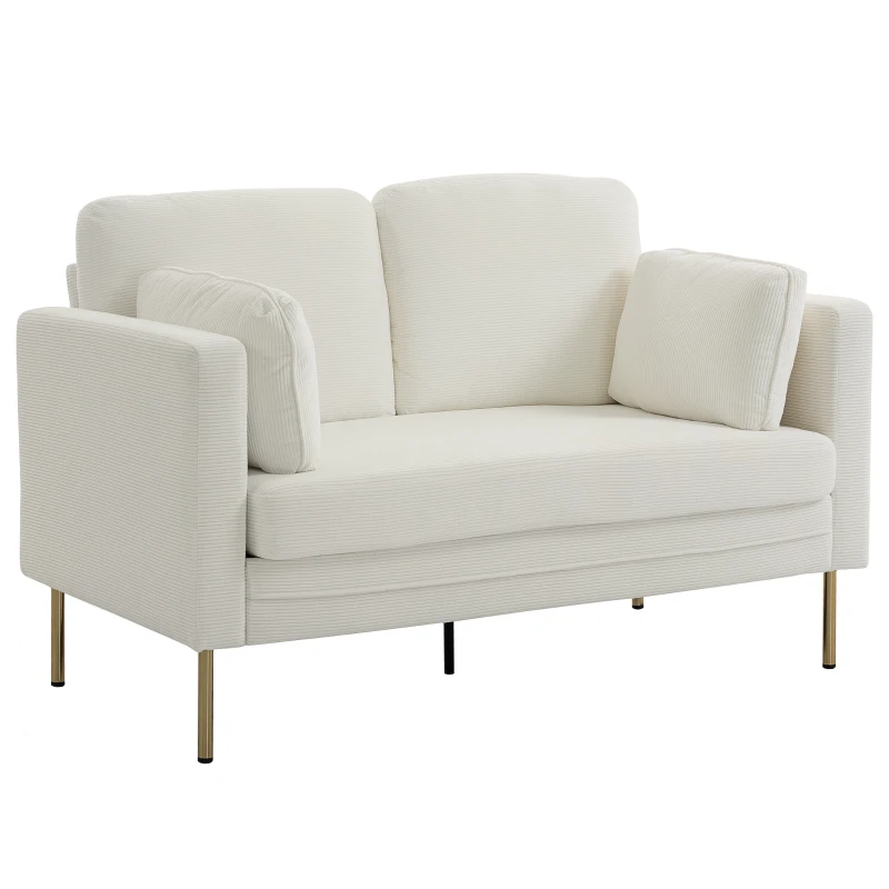 HOMCOM Loveseat Sofa, 55" Small Sofa Couch with 2 Pillows, Metal Legs for Living Room, Bedroom, Apartment, Cream White