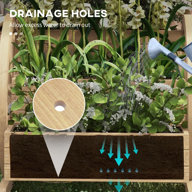 Outsunny Wooden Wagon Planter Box, 3-Tier Raised Garden Bed, for Vegetables Flowers Herbs, 24" x 24" x 22", Natural