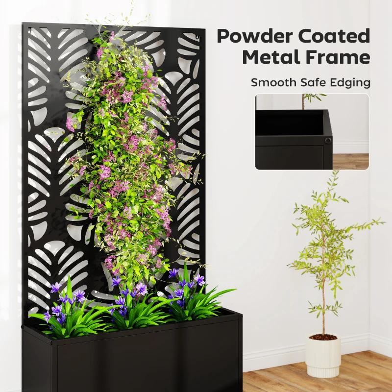 Outsunny Metal Garden Bed with Trellis for Climbing Plants, Freestanding or Wall Mounted Flower Bed for Garden, Patio, Balcony