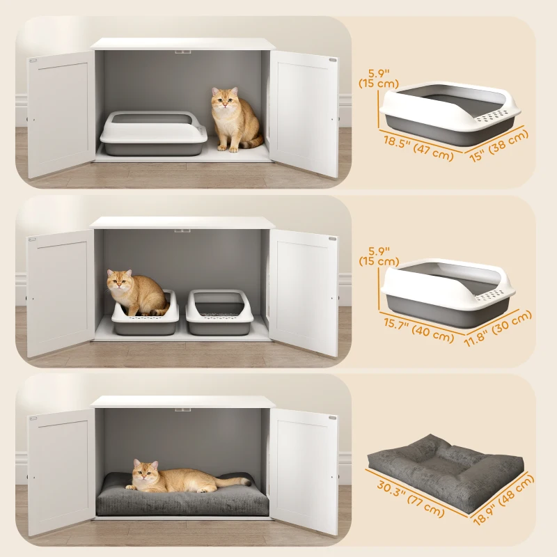 PawHut Cat Litter Box Enclosure with Double Doors, Handles, Fit Most of Cat and Litter Box, 31.5" x 21" x 20", White