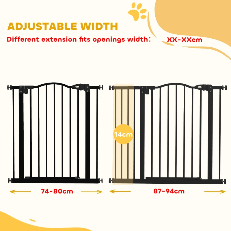 PawHut Extra Tall Dog Gate with Door, Pressure Fit, Auto Close, Double Locking for Doorways Hallways Stairs, 29"-37", Black