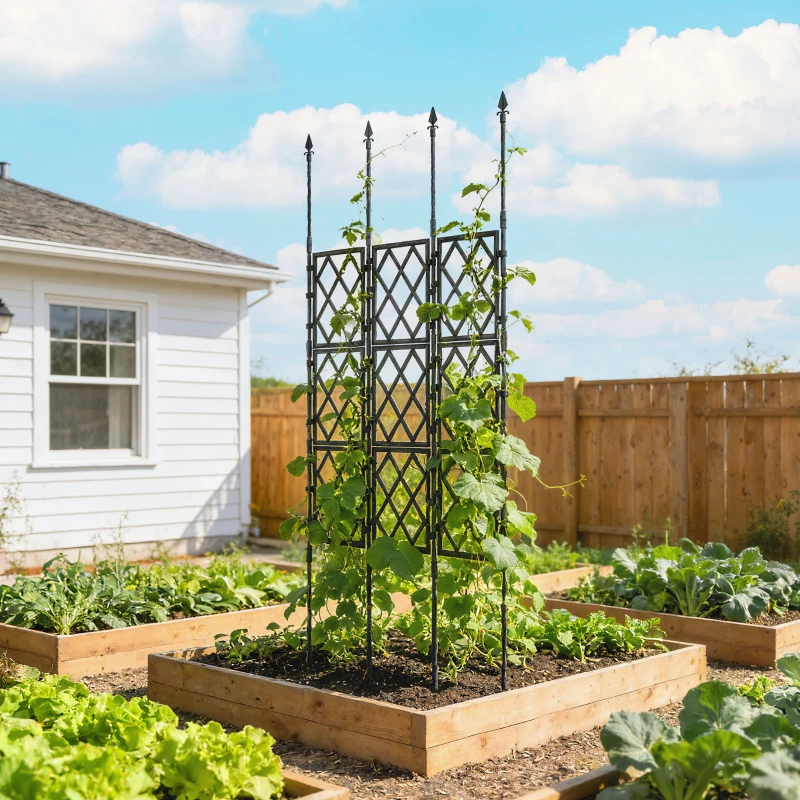 Outsunny Foldable Garden Trellis, 33.5 x 77.6 Inch Lattice Climbing Support Trellis for Garden, DIY Assembly, Black