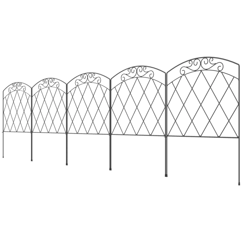 Outsunny 5 Pack Garden Fencing for Yard, Decorative Fence Panels as Animal Barrier and Flower Edging, Swirls Black