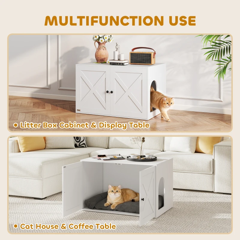PawHut Cat Litter Box Enclosure with Double Doors, Handles, Fit Most of Cat and Litter Box, 31.5" x 21" x 20", White
