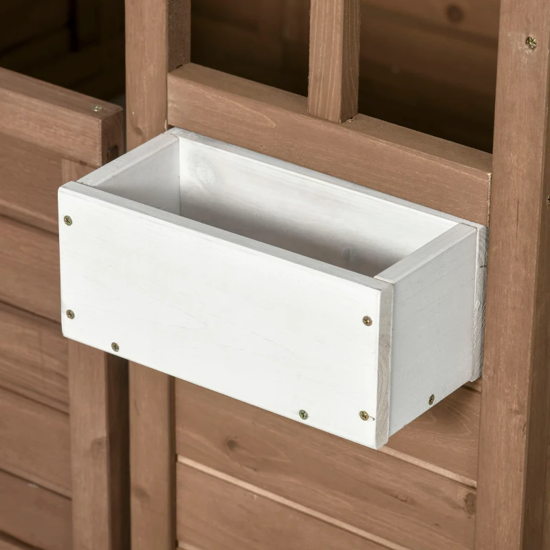 Outsunny Kids Wooden Playhouse, Outdoor Garden Games Cottage with Flowers Pot Holder, Working Door, Windows, Brown