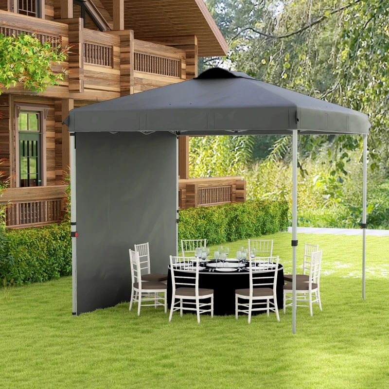 Outsunny 8 x 8 ft Pop Up Canopy with 1 Sidewall, Carry Bag and 4 Sand Bags, Height Adjustable Instant Sun Shelter, Dark Grey