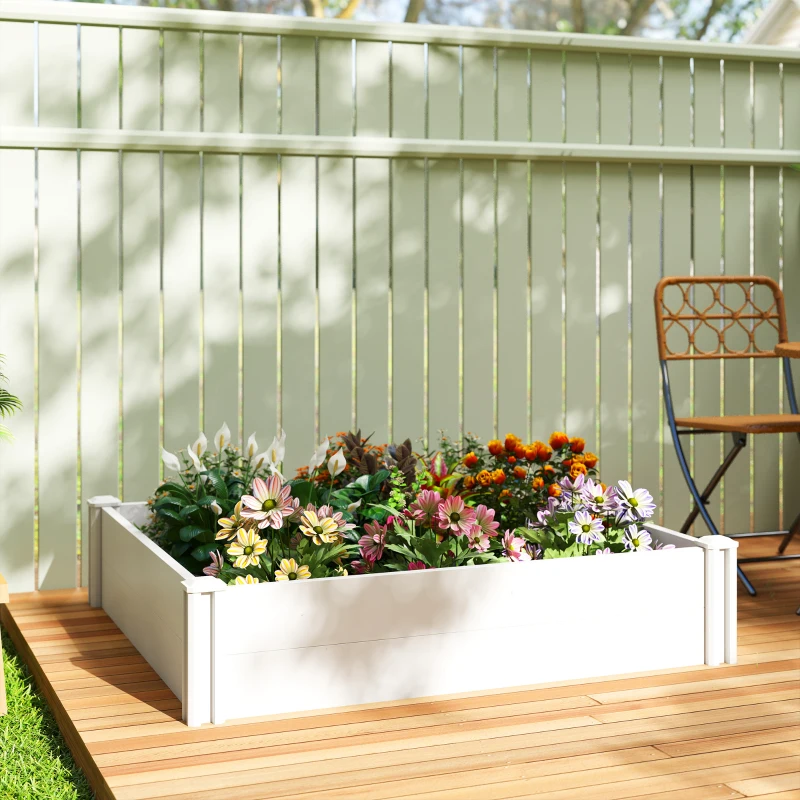 Outsunny Vinyl Raised Garden Bed Kit, 3 x 3 x 1ft Modular Elevated Garden Box with Slotting Legs and Open Bottom, White