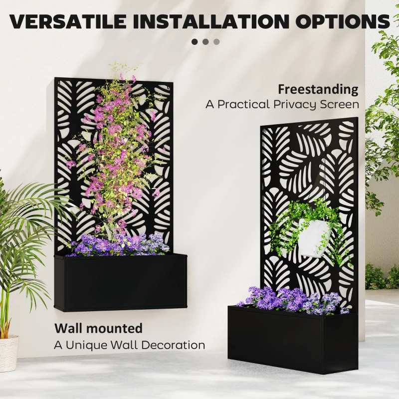 Outsunny Metal Garden Bed with Trellis for Climbing Plants, Freestanding or Wall Mounted Flower Bed for Garden, Patio, Balcony