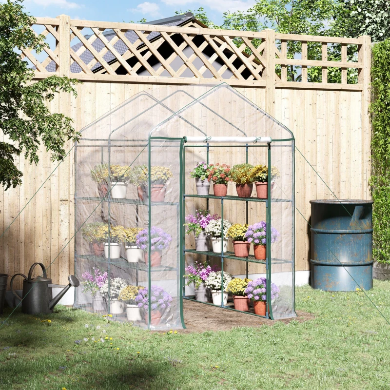 Outsunny 56" x 56" x 77" Walk-in Plant Greenhouse Portable Garden Flower Seed Warm House 8 Shelves Outdoor Plant Growth Hot House PVC Cover Transparent