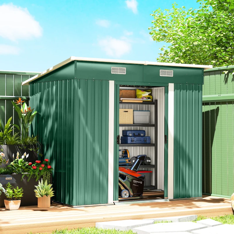 Outsunny 7'x 4' Metal Patio Storage Shed Garden Lockable Shed Tool Utility Storage Unit, Green
