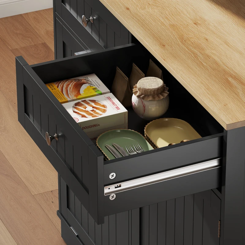 HOMCOM 68" Pantry Cabinet with Charging Station, Storage Cabinet with Microwave Stand, 10 Gallon Trash Can Cabinet, Black