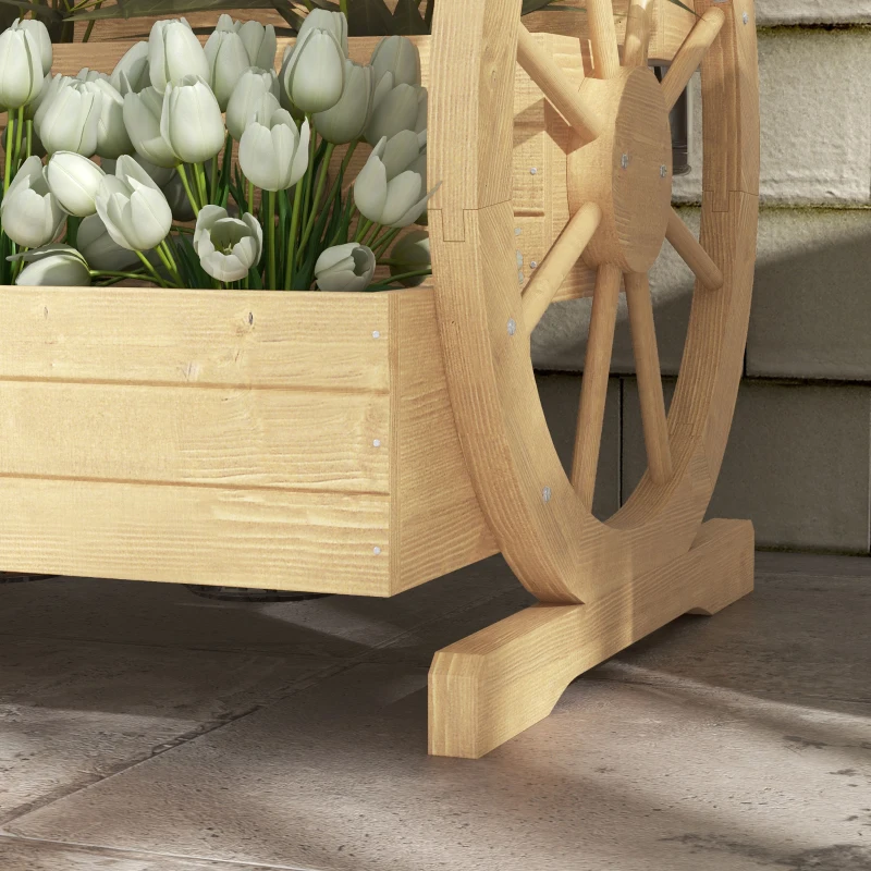 Outsunny Wooden Wagon Planter Box, 3-Tier Raised Garden Bed, for Vegetables Flowers Herbs, 24" x 24" x 22", Natural