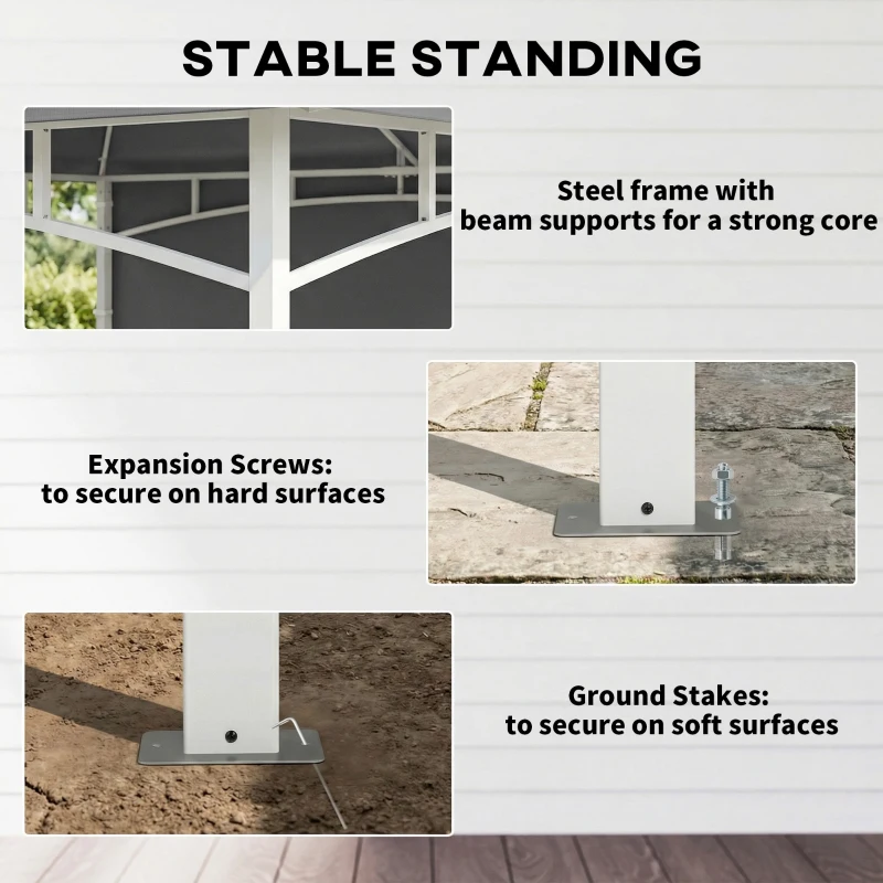 Outsunny 10' x 10' Patio Gazebo, Double Roof Outdoor Gazebo Canopy Shelter with Storage, Hook, Metal Frame, Dark Grey