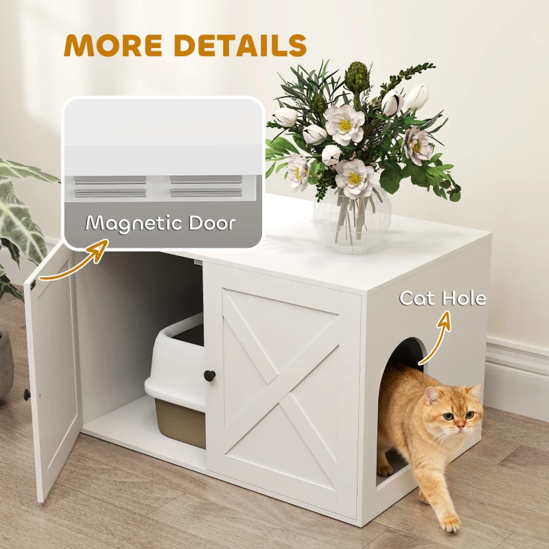 PawHut Cat Litter Box Enclosure with Double Doors, Handles, Fit Most of Cat and Litter Box, 31.5" x 21" x 20", White