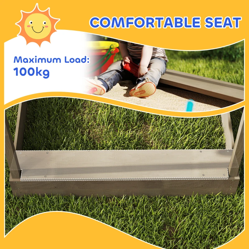 Outsunny Outdoor Wooden Sandbox with Cover for 3-7 Years Old, Backyard, Grey