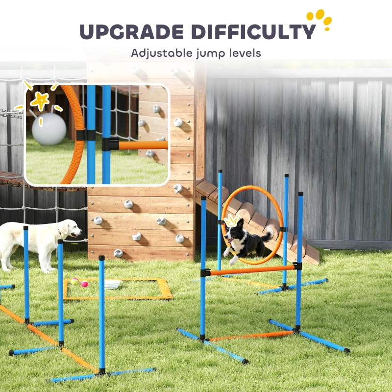 PawHut Dog Agility Training Equipment, 5PCS Dog Obstacle Course Starter Kit with Carrying Bag