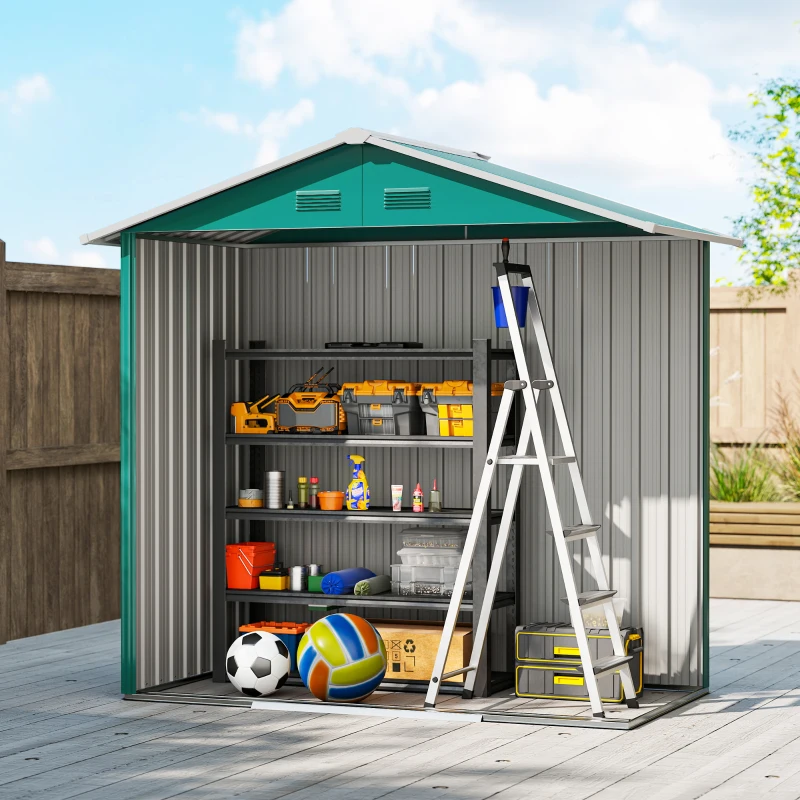 Outsunny 6.5x3.5ft Metal Garden Storage Shed for Outdoor Tool Storage with Double Sliding Doors and Vents, Green