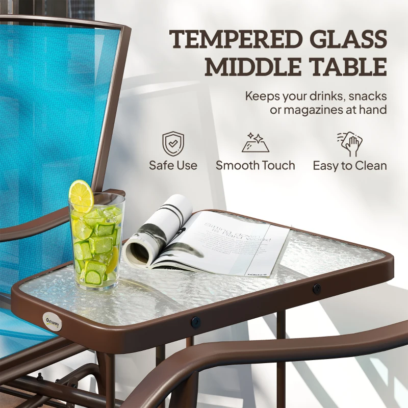 Outsunny Outdoor Glider Chair with Table, 2-Seat Patio Glider Loveseat with Breathable Mesh Fabric, Blue