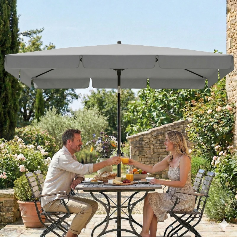 Outsunny 6' x 4' Patio Umbrella with Tilt, Rectangular Outdoor Umbrella for Garden, Grey