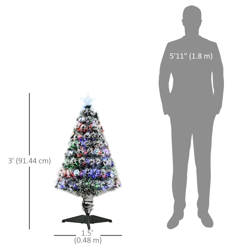 HOMCOM 3ft Pre-Lit LED Optical Fiber Christmas Tree w/ Stand