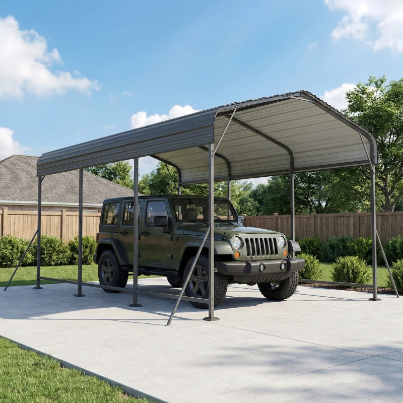 Outsunny 10 x 15FT Metal Carport, Heavy-Duty Carport Canopy with Reinforced Frame & Galvanized Steel Roof, Dark Grey