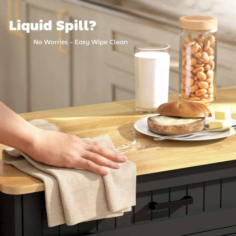 HOMCOM Kitchen Island Cart, Portable Kitchen Island Table with Charging Station, Rubber Wood Drop Leaf, Trash Storage, Black