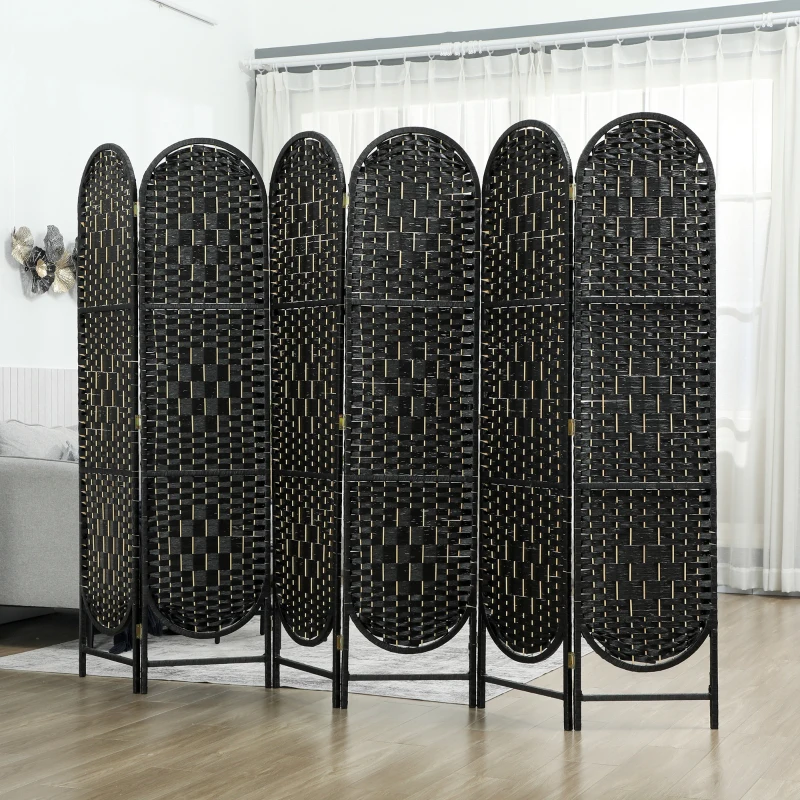 HOMCOM Bohemian Privacy Screen, Folding Room Divider with 6 Panels and Arched Top for Bedroom Living Room Office, Black