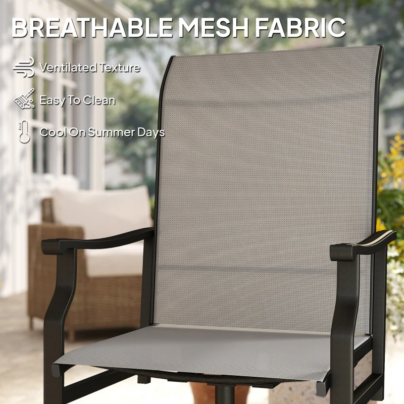 Outsunny Patio Swivel Chair Set of 2, Swivel Rocker Outdoor Chairs with High Back, for Lawn Garden Backyard Deck, Light Grey