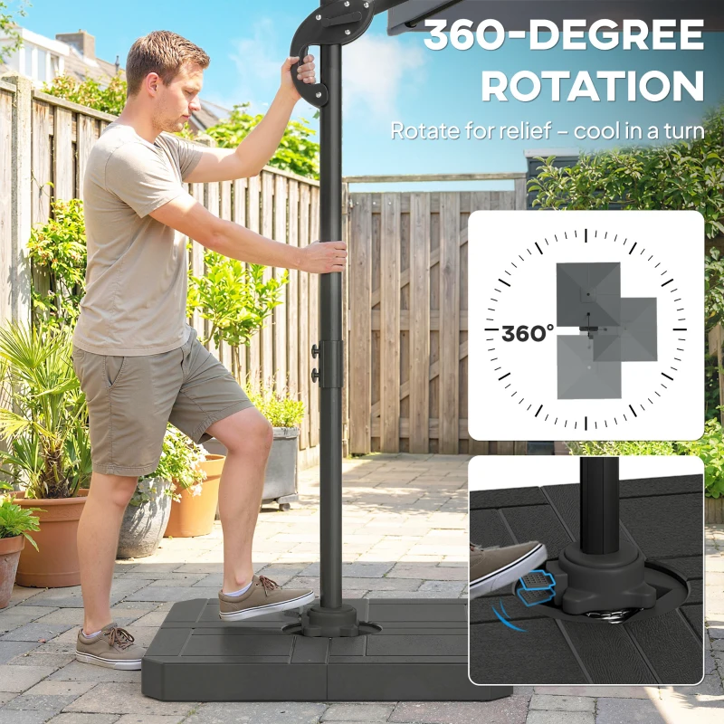 Outsunny 8' x 8' Offset Cantilever Patio Umbrella with Base Weights, UPF50+ Cantilever Parasol with 360° Rotation, Dark Grey