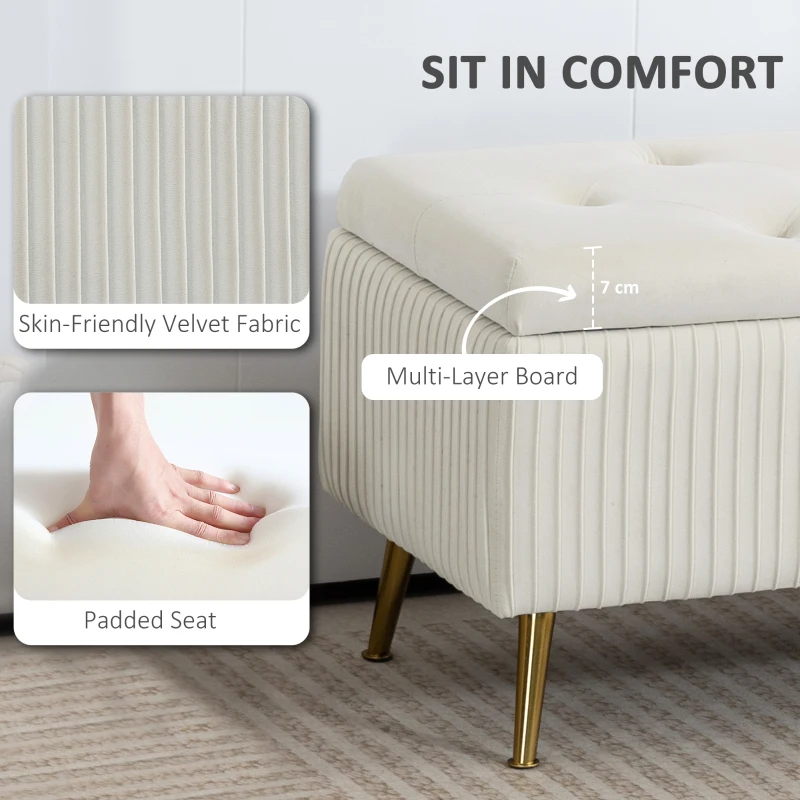 HOMCOM Storage Ottoman Bench, 43 Inch Large Storage Chest with Steel Legs and Padded Seat, Foot Rest, Load 485 lbs, Beige